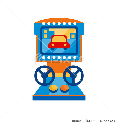 Retro racing car arcade game machine with steering wheel vector Illustration on a white background Retro racing car arcade game machine with steering wheel vector Illustration on a white background 42726523