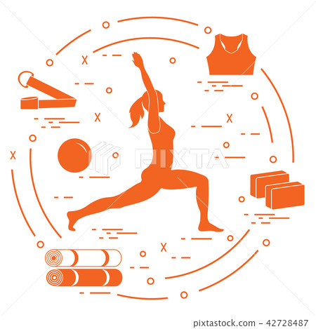 Silhouette of woman yoga pose and various goods Silhouette of woman yoga pose and various goods 42728487