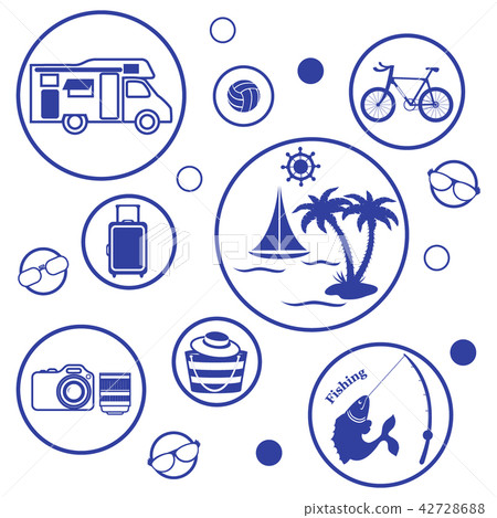 Set of stylized icons of traveler equipment and 42728688