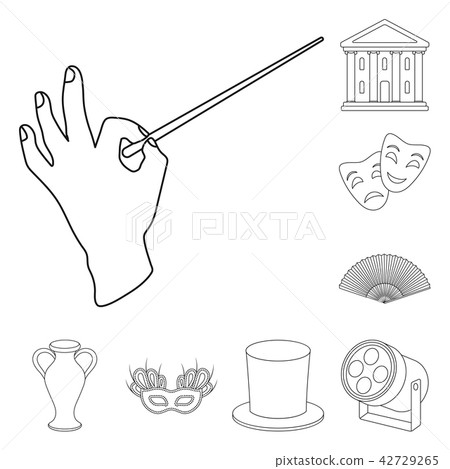 Theatrical art outline icons in set collection for design.Theater equipment and accessories vector 42729265