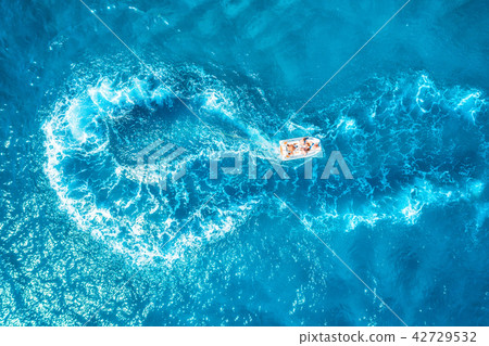 Speed motorboat on the sea. Aerial view 42729532