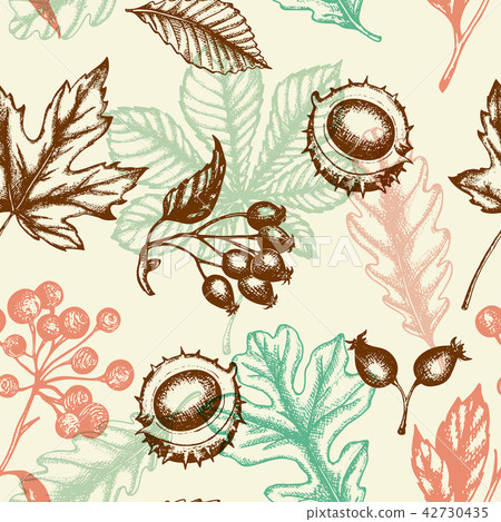 Seamless pattern with chestnut and falling leaves. 42730435