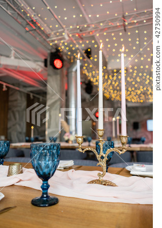 Beautiful and exquisite decoration of the wedding celebration. Banquet served table with a beige 42730994