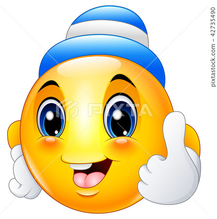 Cartoon emoticon smiley wearing a cap Cartoon emoticon smiley wearing a cap 42735490