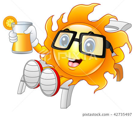 Funny sun relaxing showing orange juice Funny sun relaxing showing orange juice 42735497