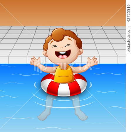 Happy little boy floating in swimming pool - Stock Illustration ...