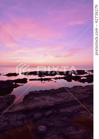 Evening scenery seen from the observatory of washing rock of Benkei (Fukui City, Fukui Prefecture) 42736276