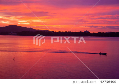 Lake Hamana in the morning glow 42736400