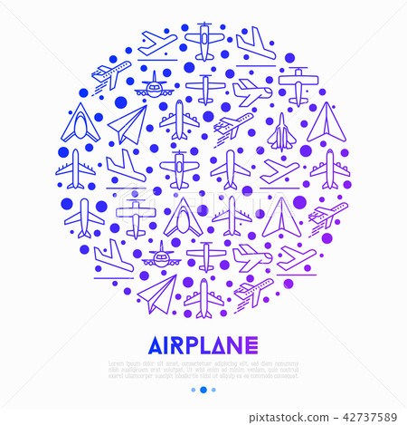 Airplane concept in circle with thin line icons Airplane concept in circle with thin line icons 42737589