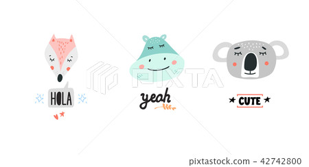 Cute animals heads vector illustrations 42742800