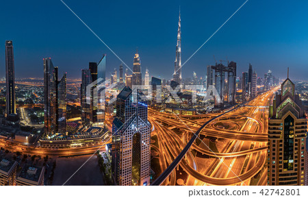Dubai skyline during sunrise, United Arab Emirates. 42742801