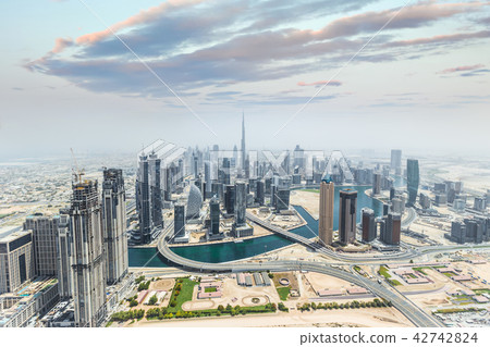 Aerial view of modern skyscrapers, Dubai, UAE. 42742824