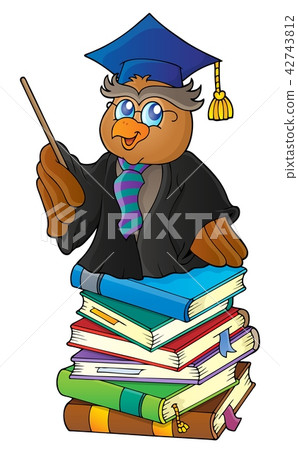 Owl teacher on stack of books theme 1 Owl teacher on stack of books theme 1 42743812