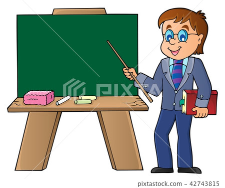 Man teacher standing by schoolboard Man teacher standing by schoolboard 42743815