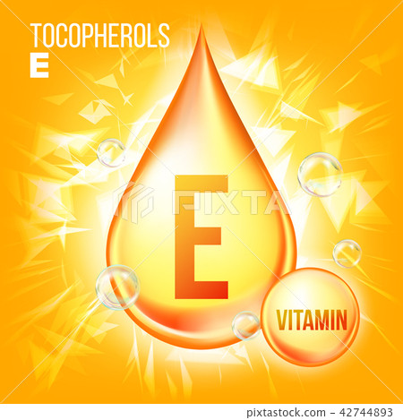 Vitamin E Tocopherols Vector. Vitamin Gold Oil Drop Icon. Organic Gold Droplet Icon. Medicine Liquid 42744893