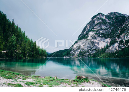 Beautiful view of Lago di Braies or Pragser wildsee, Italy. Beautiful view of Lago di Braies or Pragser wildsee, Italy. 42746476