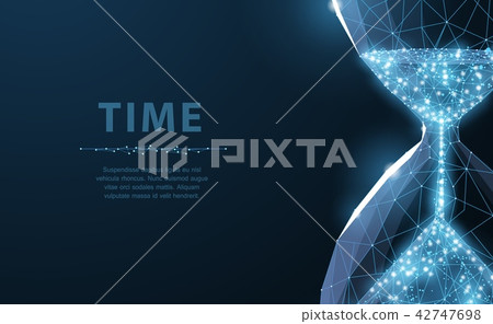 Sandglass. Low poly wireframe sandglass looks like constellation on dark blue background with dots Sandglass. Low poly wireframe sandglass looks like constellation on dark blue background with dots 42747698