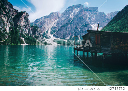 Beautiful view of Lago di Braies or Pragser wildsee, Italy. Beautiful view of Lago di Braies or Pragser wildsee, Italy. 42752732