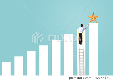 businessman climb up on ladder to reach star, succ 42753169