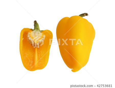 a ripe bell pepper and half of the pepper a ripe bell pepper and half of the pepper 42753681