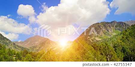 Beautiful mountain landscape and sunrise on sky. Beautiful mountain landscape and sunrise on sky. 42755347