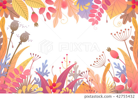 Floral Frame with  Autumn Plants 42755432