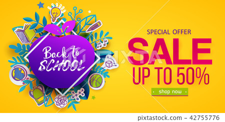Back to school sale banner with apple 42755776