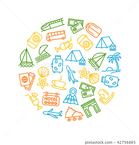 Travel and Tourism Thin Line Round Design... - Stock Illustration ...