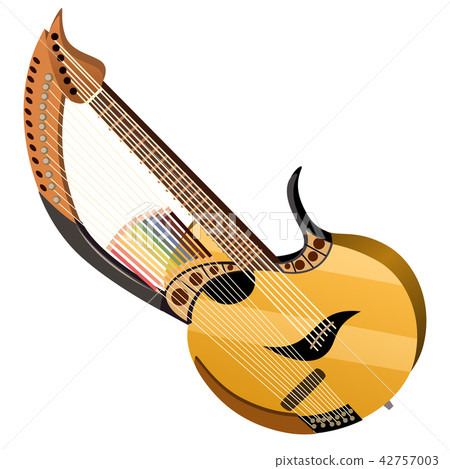 Harp Guitar isolated on white background. Vector cartoon close-up illustration. Harp Guitar isolated on white background. Vector cartoon close-up illustration. 42757003