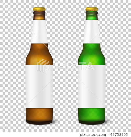 Vector realistic 3d empty glossy brown and green beer bottle with cap icon set closeup isolated on Vector realistic 3d empty glossy brown and green beer bottle with cap icon set closeup isolated on 42758305