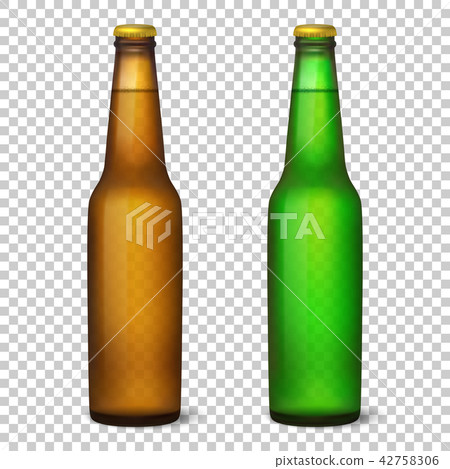 Vector realistic 3d empty glossy brown and green beer bottle with cap icon set closeup isolated on 42758306