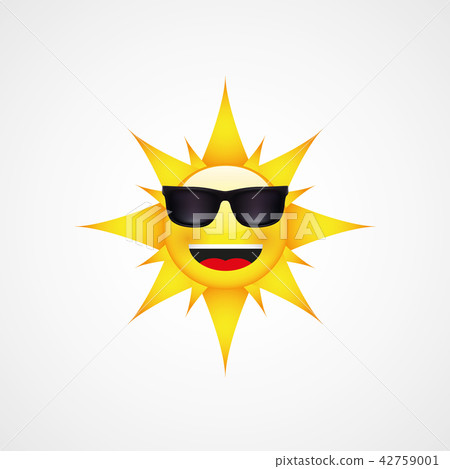 Sun Face With Sunglasses And Happy Smile Stock Illustration 42759001 Pixta