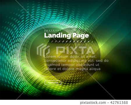 Neon glowing techno lines, hi-tech futuristic abstract background template with circles, landing Neon glowing techno lines, hi-tech futuristic abstract background template with circles, landing 42761388