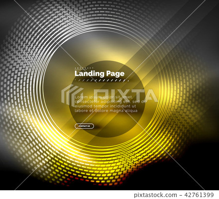 Neon glowing techno lines, hi-tech futuristic abstract background template with circles, landing 42761399