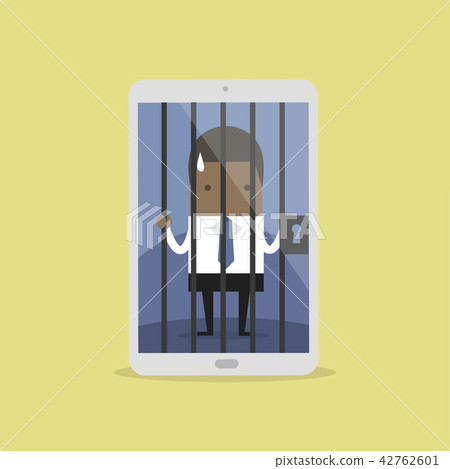 African businessman locked in smartphone. 42762601