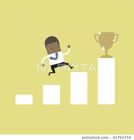 African businessman climbing ladder to success. 42763358