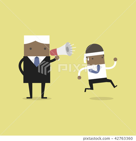 Boss commanding officer into a megaphone. 42763360