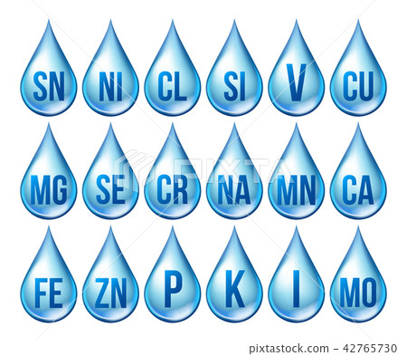 Mineral Icons Set Vector. Mineral Blue Drop Icon. Medicine Droplet. Substance. 3D Vitamin Complex Mineral Icons Set Vector. Mineral Blue Drop Icon. Medicine Droplet. Substance. 3D Vitamin Complex 42765730