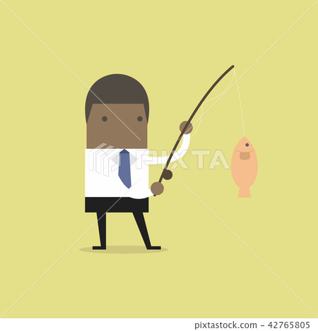 African businessman fishing a big fish. 42765805