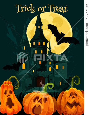 Halloween trick treat pumpkin vector greeting card Halloween trick treat pumpkin vector greeting card 42766056