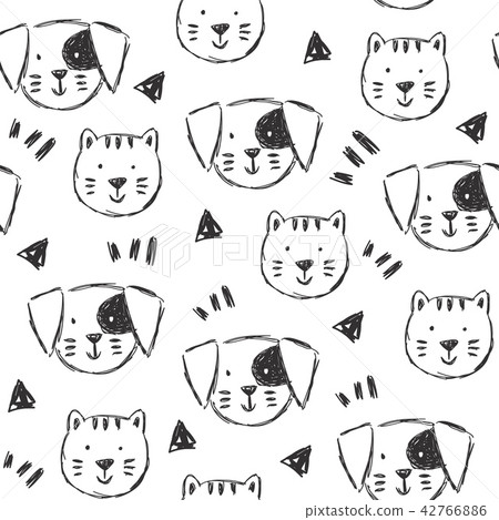 Childish pattern with hand drawn dogs and cats 42766886