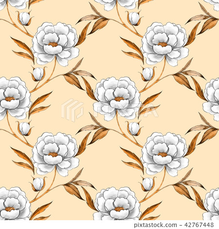 Seamless pattern with hand drawn white peonies - Stock Illustration ...