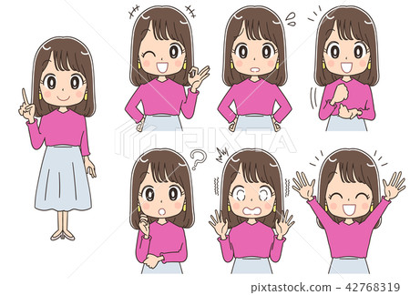 Illustration of a cute woman in her twenties (set, whole body) 42768319