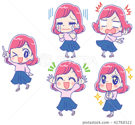 逗人喜愛的OL的例證在二十多種各樣的表情 42768322