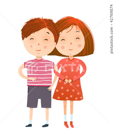 Red Head Girl And Boy Holding Hands Stock Illustration