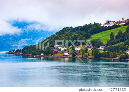 Norway mountain village and fjord landscape Norway mountain village and fjord landscape 42771285