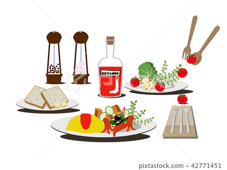 Egg dish. A balanced breakfast of omelettes. 42771451