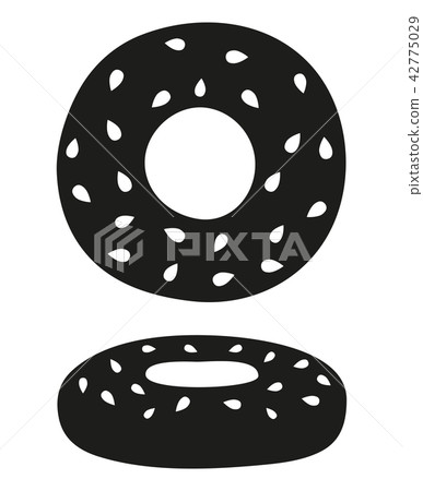 Black and white bagel front side view silhouette. Black and white bagel front side view silhouette. 42775029