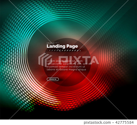 Neon glowing techno lines, hi-tech futuristic abstract background template with circles, landing 42775584