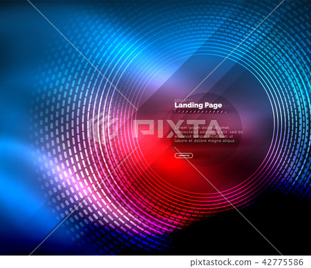 Neon glowing techno lines, hi-tech futuristic abstract background template with circles, landing Neon glowing techno lines, hi-tech futuristic abstract background template with circles, landing 42775586